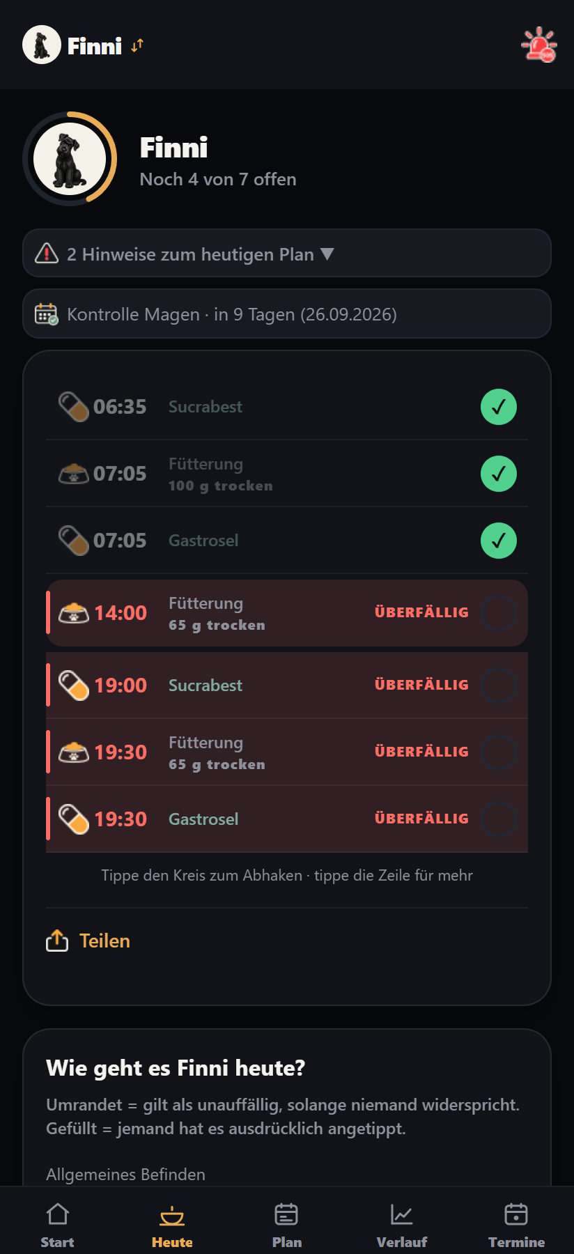 Der heutige Plan zum Abhaken