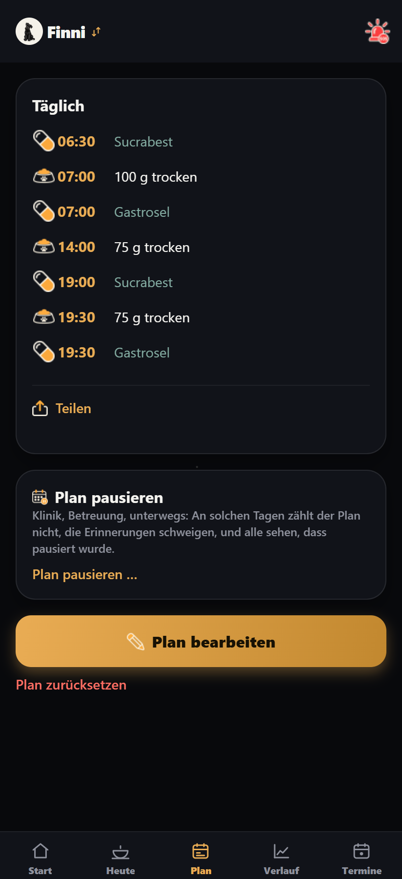Der Wochenplan in Fellbert
